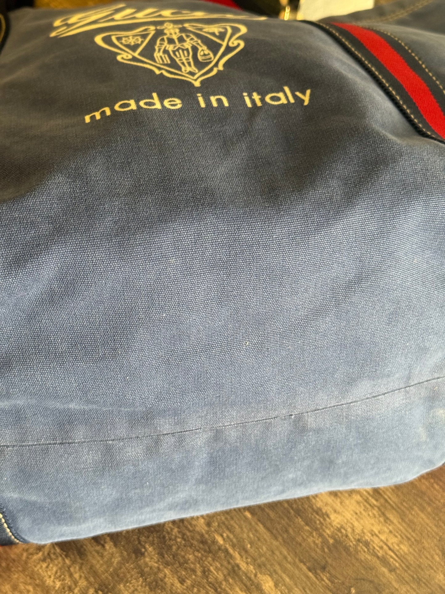 GUCCI BLUE CANVAS LOGO LARGE TOTE BAG