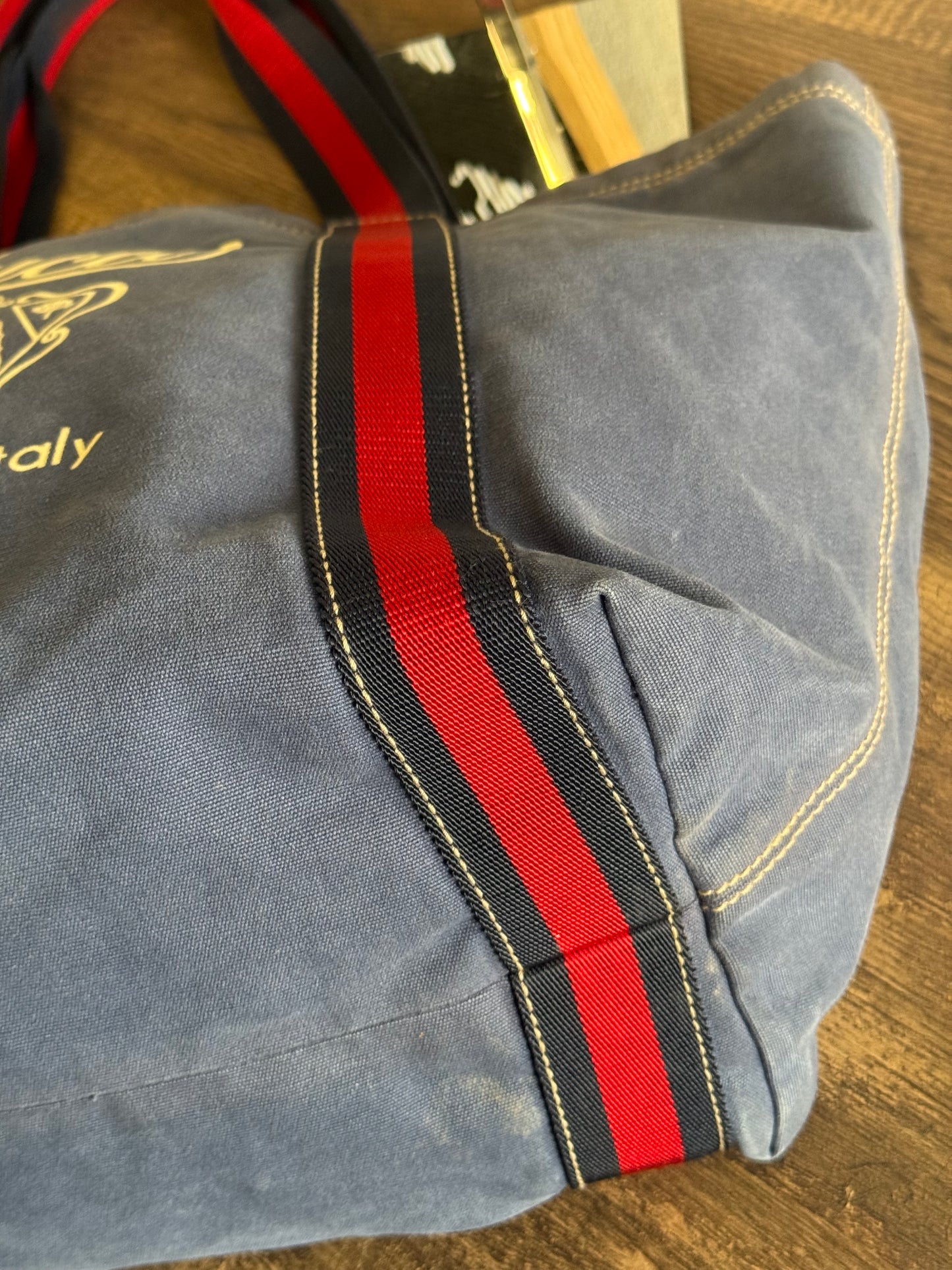 GUCCI BLUE CANVAS LOGO LARGE TOTE BAG