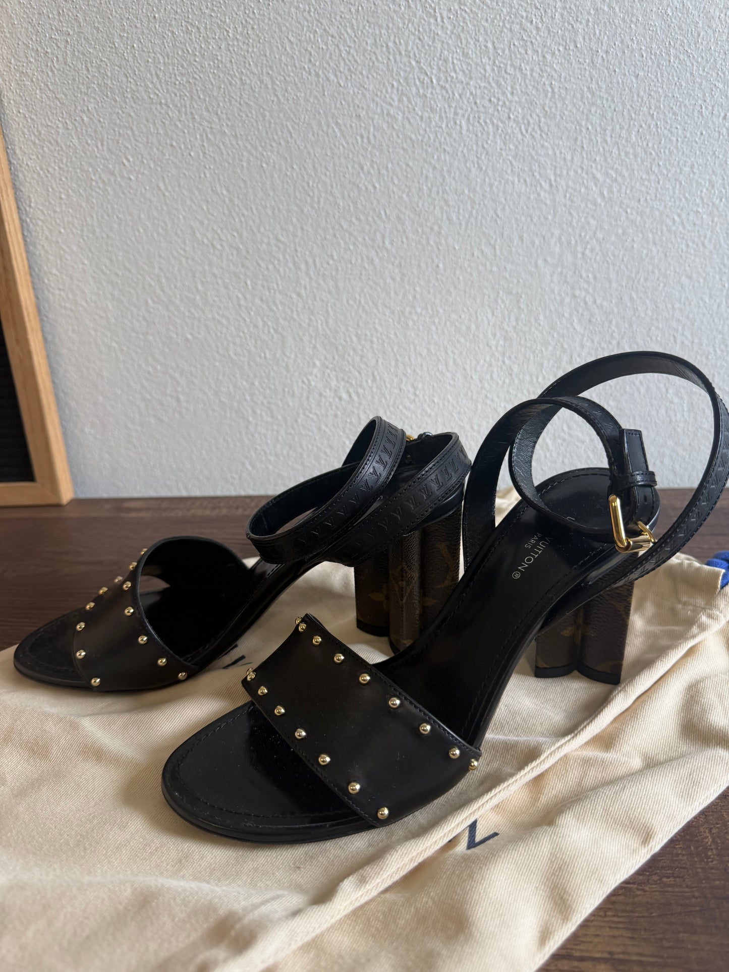 Louis Vuitton Black Leather and Monogram Canvas Silhouette Sandals Size 36.5