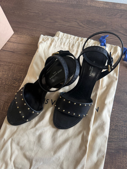 Louis Vuitton Black Leather and Monogram Canvas Silhouette Sandals Size 36.5