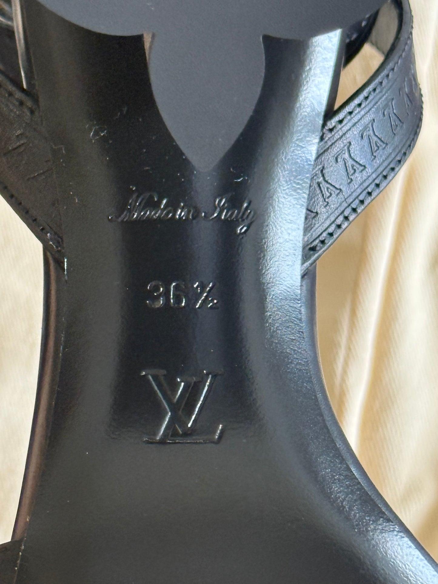 Louis Vuitton Black Leather and Monogram Canvas Silhouette Sandals Size 36.5