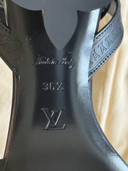 Louis Vuitton Black Leather and Monogram Canvas Silhouette Sandals Size 36.5