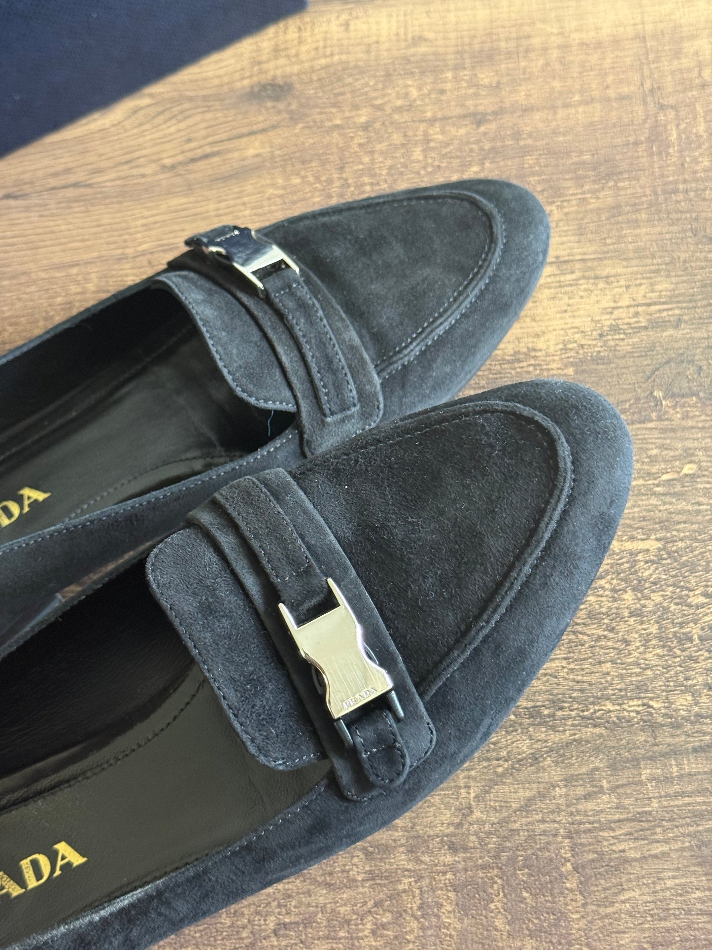 PRADA BLACK SUEDE LOAFERS SIZE 38