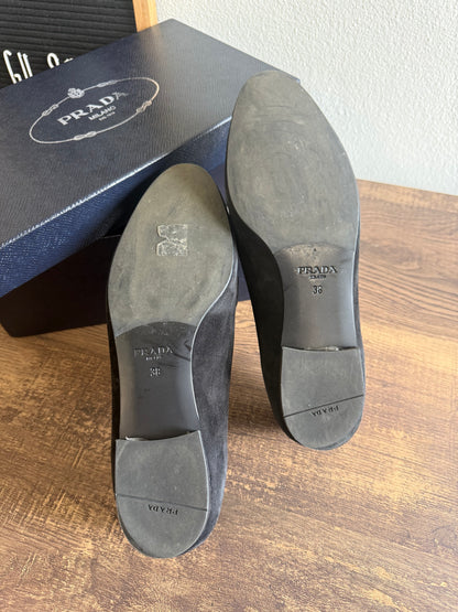 PRADA BLACK SUEDE LOAFERS SIZE 38