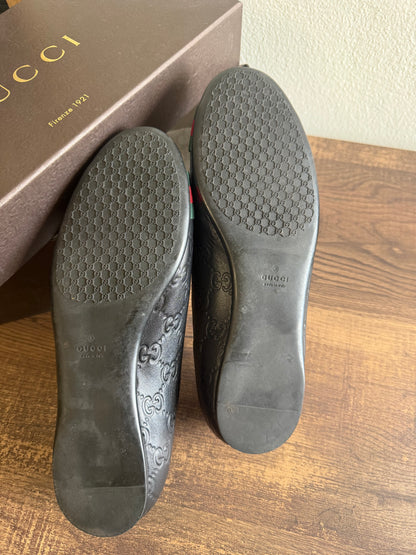 GUCCI Black Leather Vintage Web Ballet Flats Size 38
