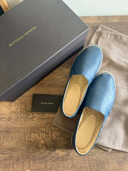 BOTTEGA VENETA BLUE LEATHER SLIP-ON ESPADRILLES SIZE 38