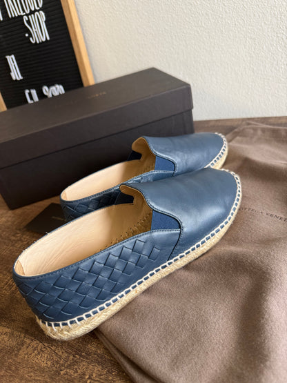 BOTTEGA VENETA BLUE LEATHER SLIP-ON ESPADRILLES SIZE 38