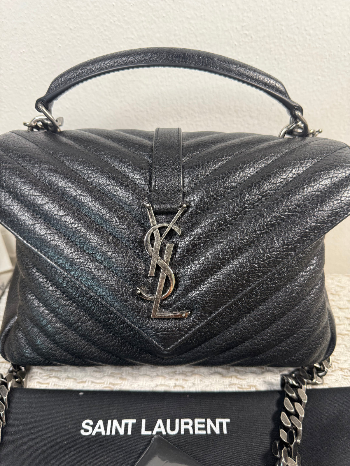 BLACK QUILTED LEATHER MEDIUM COLLEGE BAG in Monogram