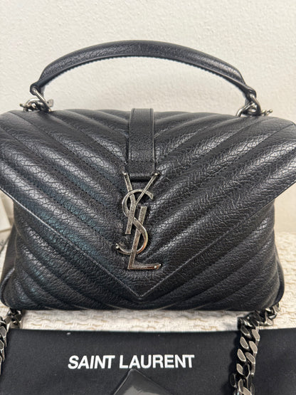 BLACK QUILTED LEATHER MEDIUM COLLEGE BAG in Monogram