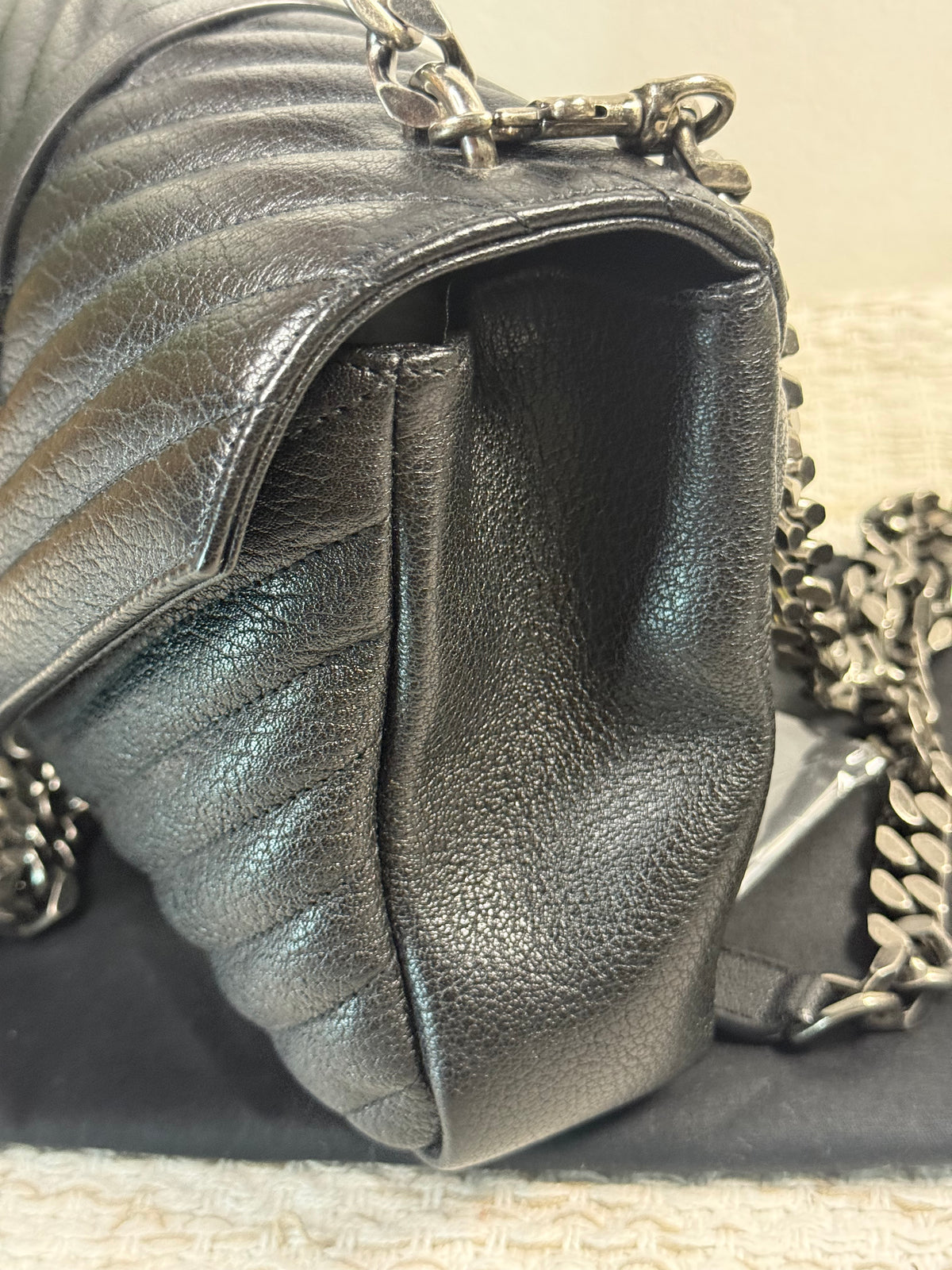BLACK QUILTED LEATHER MEDIUM COLLEGE BAG in Monogram