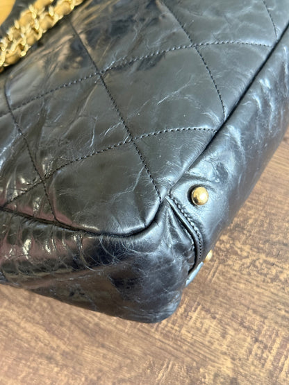 CHANEL Portobello Distressed Leather Tote Black Beige Flap