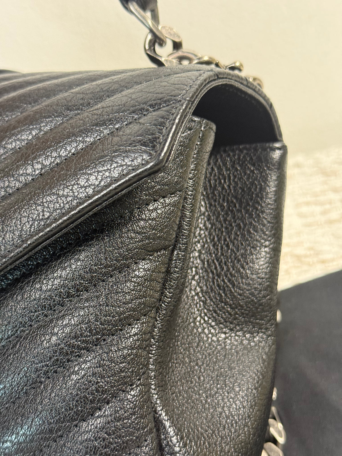 BLACK QUILTED LEATHER MEDIUM COLLEGE BAG in Monogram