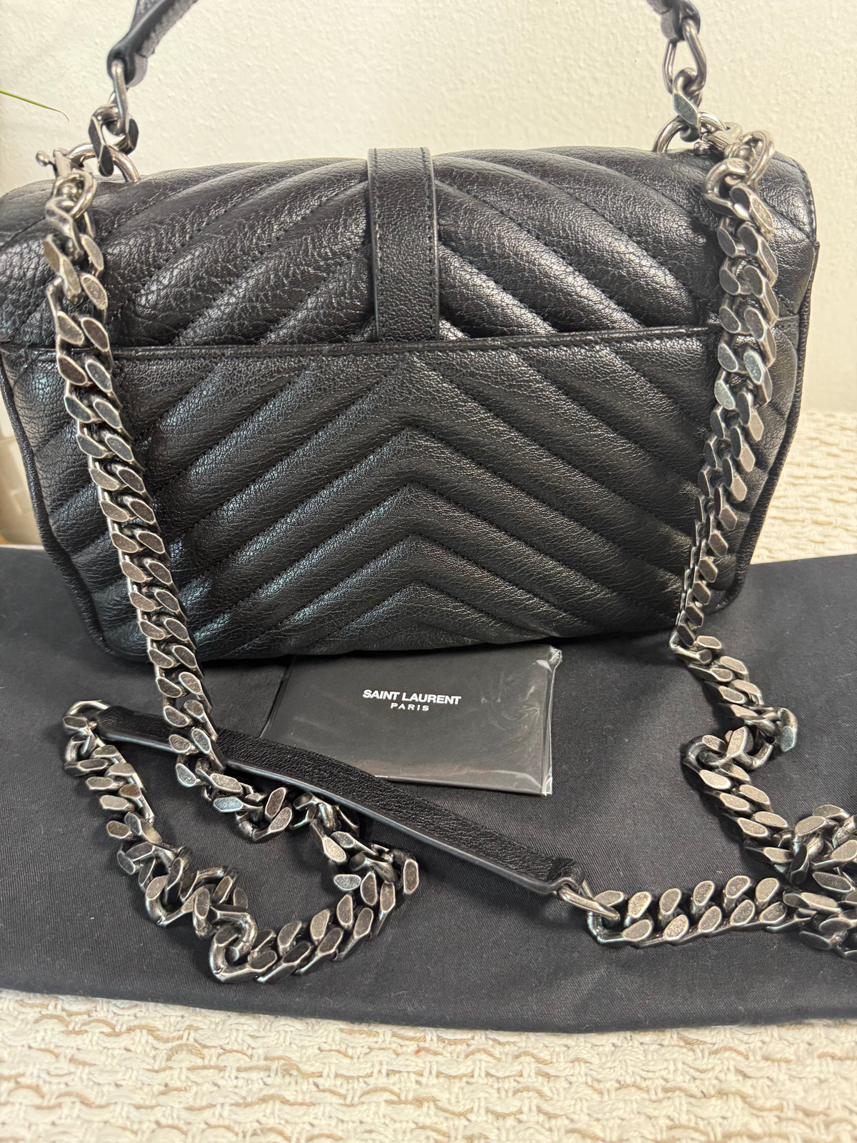 BLACK QUILTED LEATHER MEDIUM COLLEGE BAG in Monogram