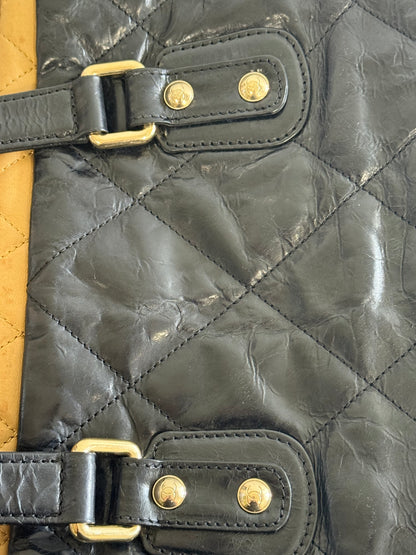 CHANEL Portobello Distressed Leather Tote Black Beige Flap
