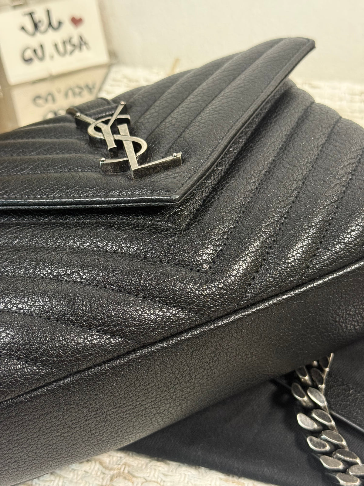 BLACK QUILTED LEATHER MEDIUM COLLEGE BAG in Monogram