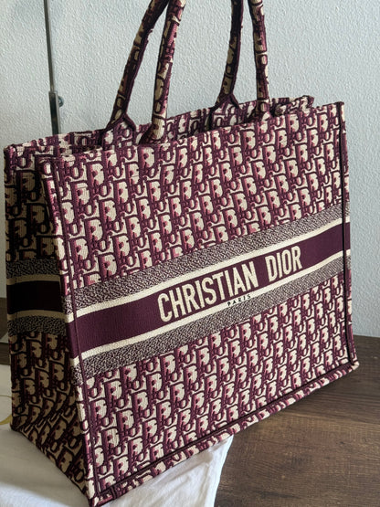 Christian Dior Burgundy Oblique Canvas Large Book Tote Bag