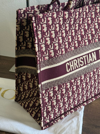 Christian Dior Burgundy Oblique Canvas Large Book Tote Bag