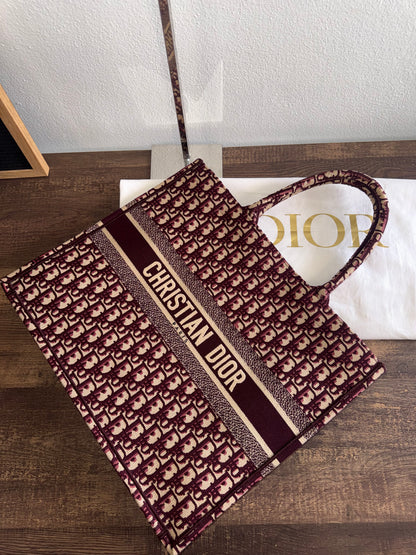 Christian Dior Burgundy Oblique Canvas Large Book Tote Bag