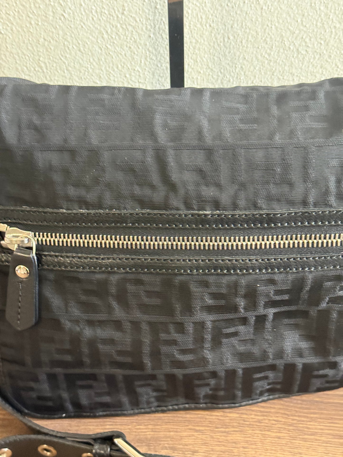 FENDI ZUCCA MESSENGER BAG BLACK CANVAS