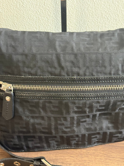 FENDI ZUCCA MESSENGER BAG BLACK CANVAS