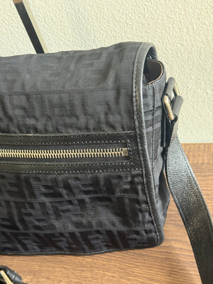 FENDI ZUCCA MESSENGER BAG BLACK CANVAS
