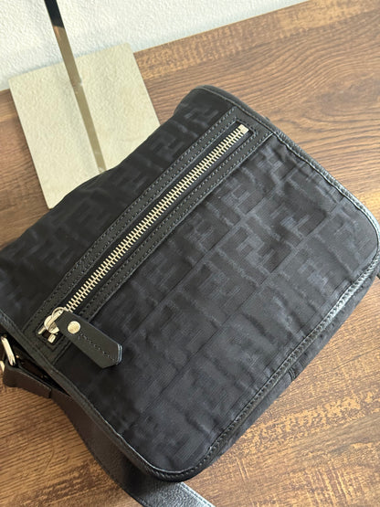 FENDI ZUCCA MESSENGER BAG BLACK CANVAS