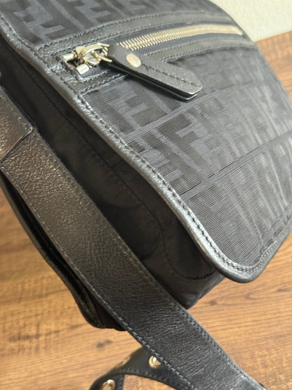 FENDI ZUCCA MESSENGER BAG BLACK CANVAS