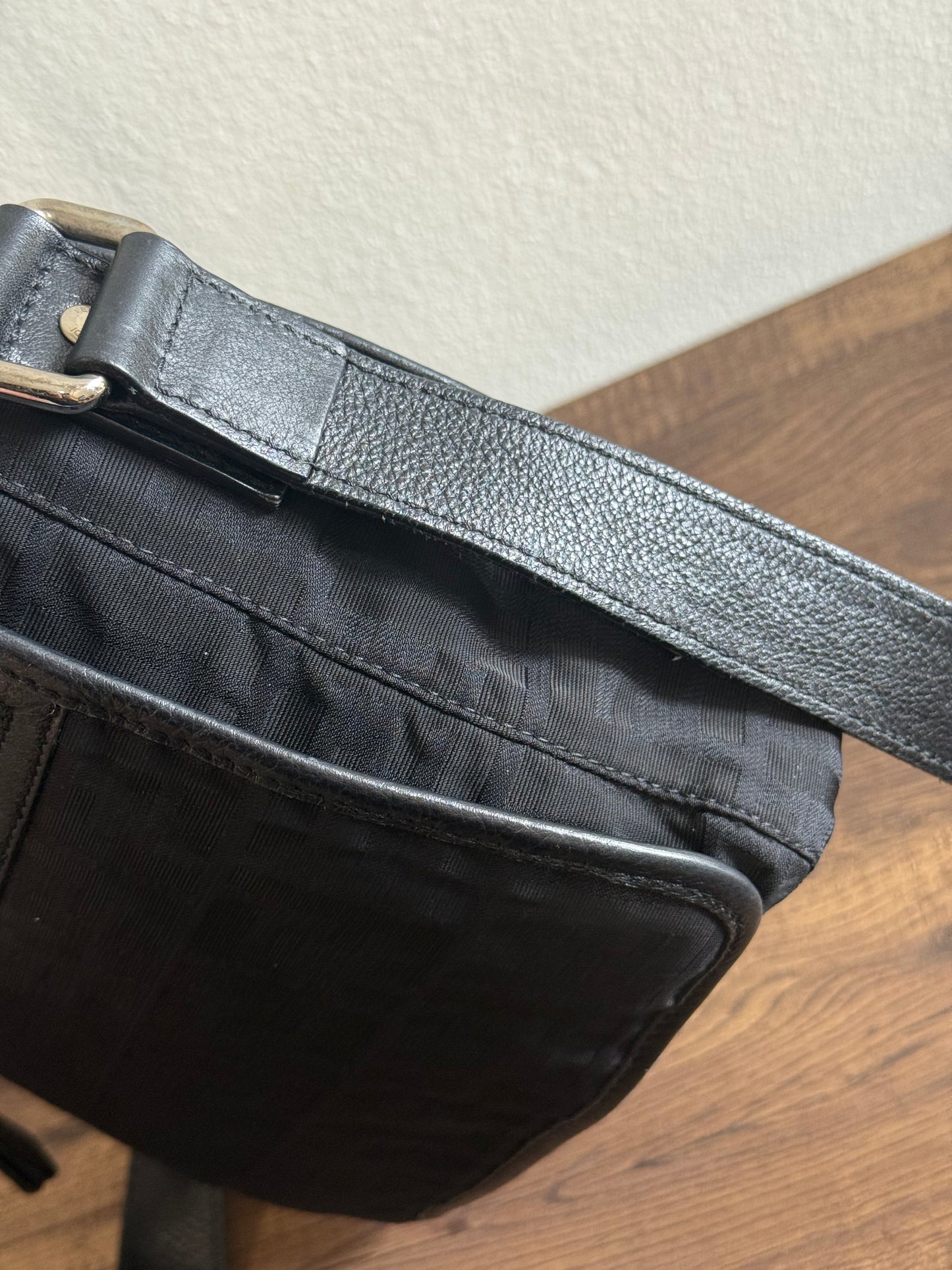 FENDI ZUCCA MESSENGER BAG BLACK CANVAS