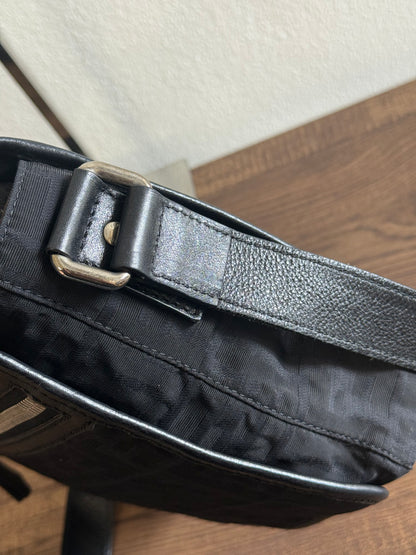 FENDI ZUCCA MESSENGER BAG BLACK CANVAS