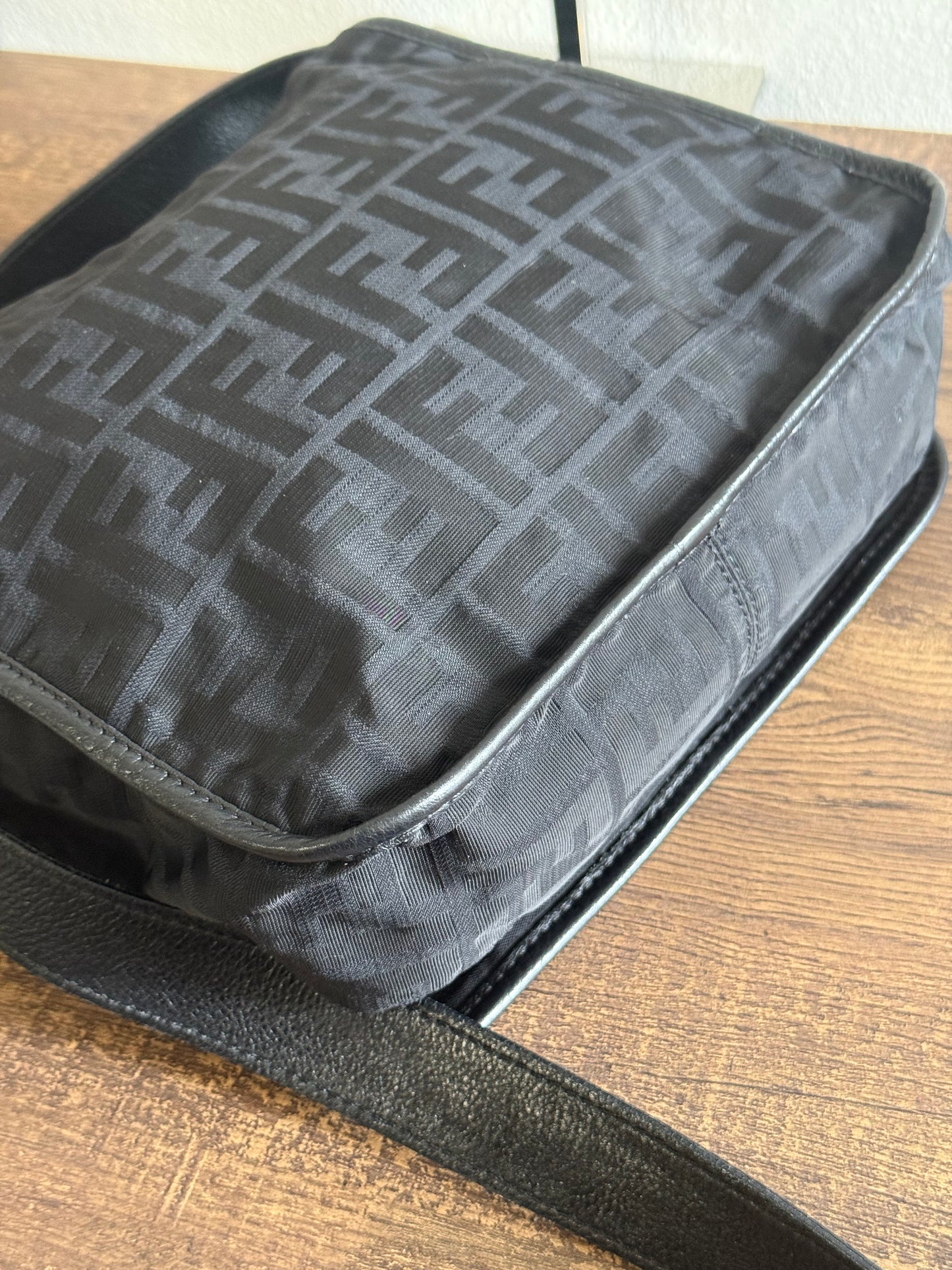FENDI ZUCCA MESSENGER BAG BLACK CANVAS