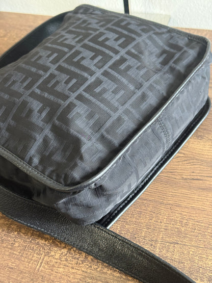 FENDI ZUCCA MESSENGER BAG BLACK CANVAS