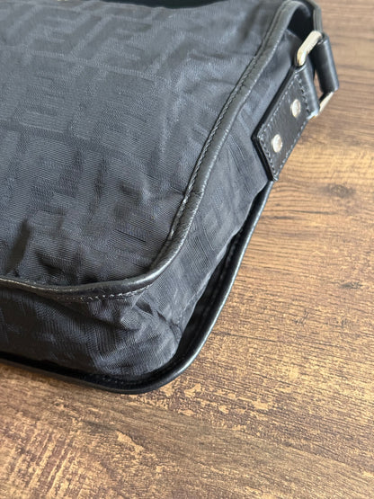 FENDI ZUCCA MESSENGER BAG BLACK CANVAS