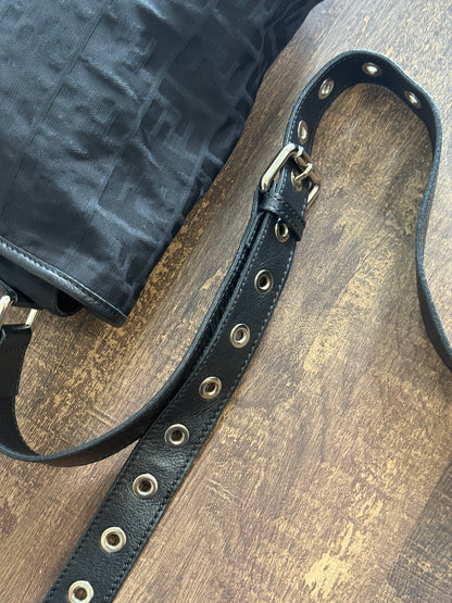 FENDI ZUCCA MESSENGER BAG BLACK CANVAS