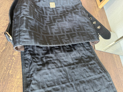 FENDI ZUCCA MESSENGER BAG BLACK CANVAS