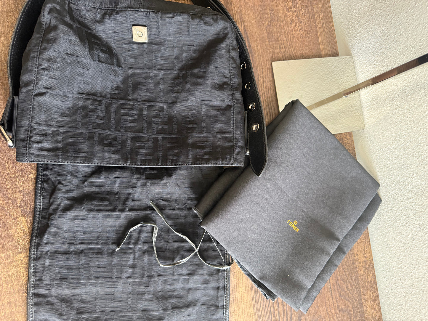 FENDI ZUCCA MESSENGER BAG BLACK CANVAS