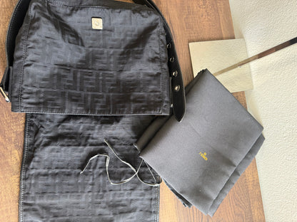 FENDI ZUCCA MESSENGER BAG BLACK CANVAS