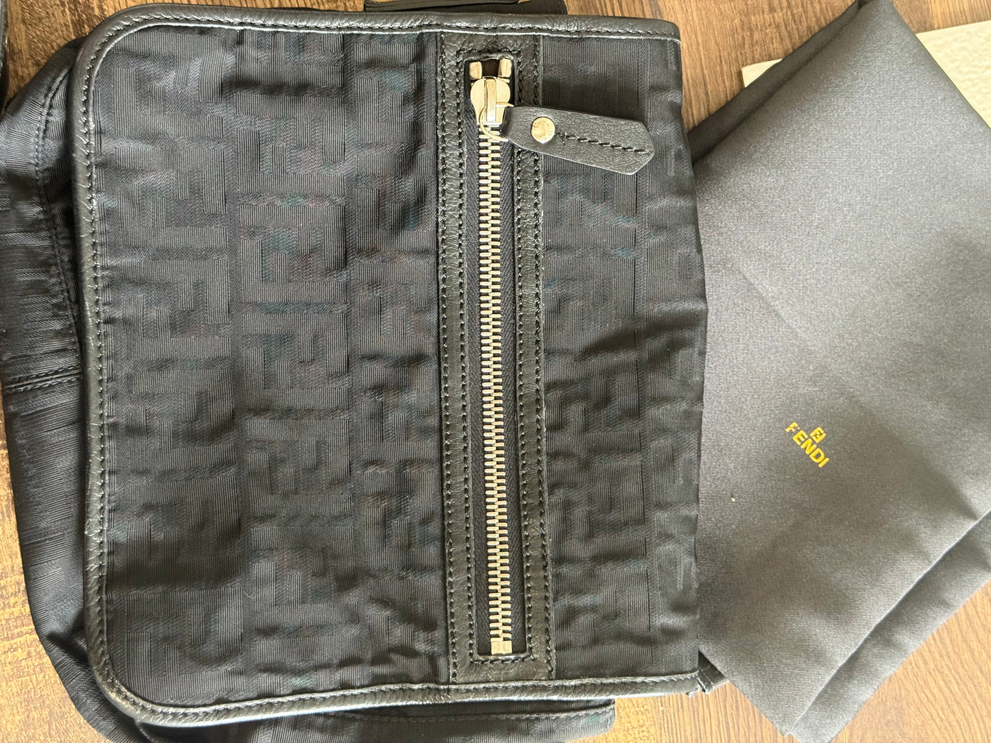 FENDI ZUCCA MESSENGER BAG BLACK CANVAS