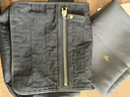 FENDI ZUCCA MESSENGER BAG BLACK CANVAS