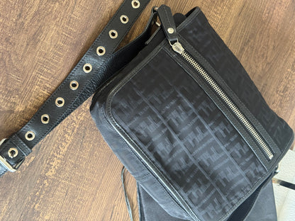 FENDI ZUCCA MESSENGER BAG BLACK CANVAS