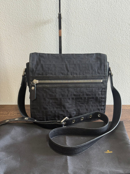 FENDI ZUCCA MESSENGER BAG BLACK CANVAS