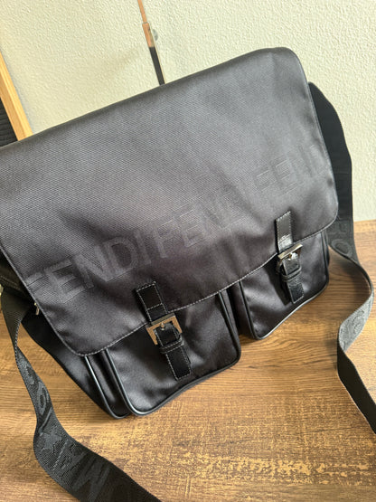 FENDI Designer Black Fabric Shoulder Bag Leather Bag