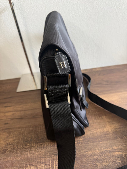 FENDI Designer Black Fabric Shoulder Bag Leather Bag