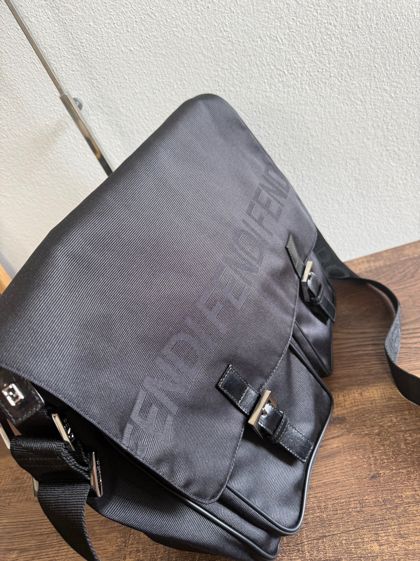 FENDI Designer Black Fabric Shoulder Bag Leather Bag