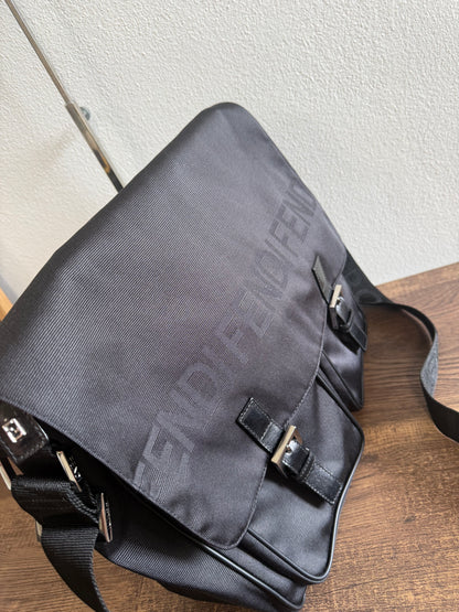 FENDI Designer Black Fabric Shoulder Bag Leather Bag