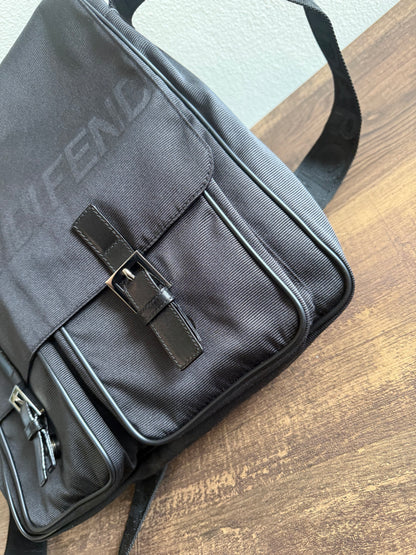 FENDI Designer Black Fabric Shoulder Bag Leather Bag