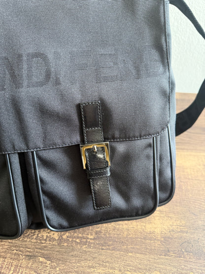 FENDI Designer Black Fabric Shoulder Bag Leather Bag