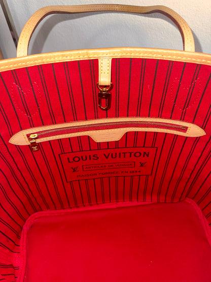 LOUIS VUITTON NEVERFULL MM IN MONOGRAM RED INTERIOR WITH POUCH