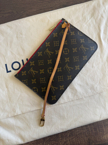 LOUIS VUITTON NEVERFULL MM IN MONOGRAM RED INTERIOR WITH POUCH
