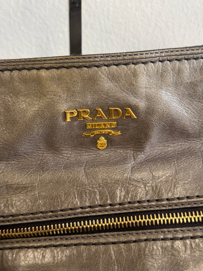 PRADA Prada Grey Vitello Shine Leather Hobo Bag