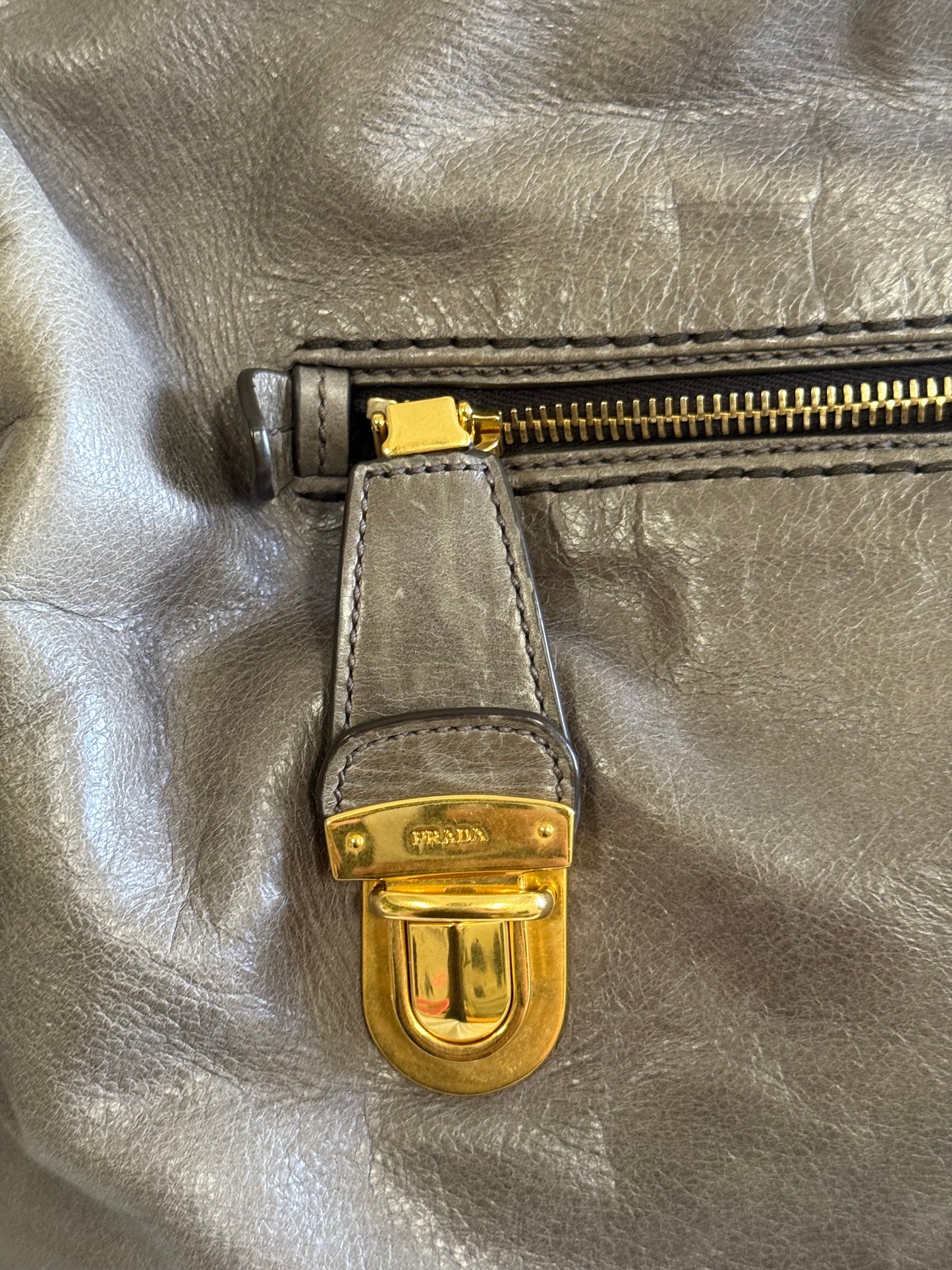 PRADA Prada Grey Vitello Shine Leather Hobo Bag